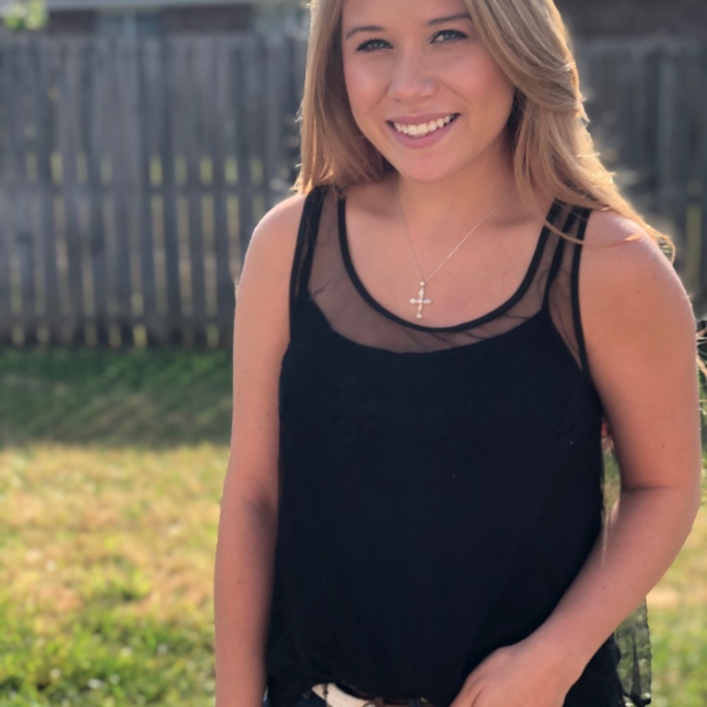 Black tank w/ sheer embroidered top layer